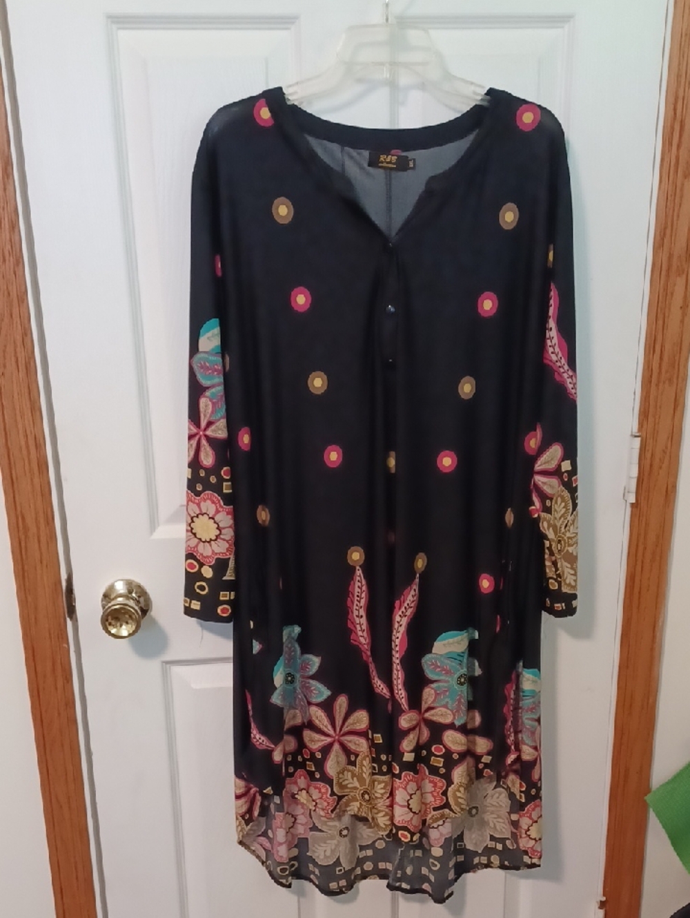 R&B Long Sleeve Flowey Mini Dress 3XL Mod Trippy Flowers